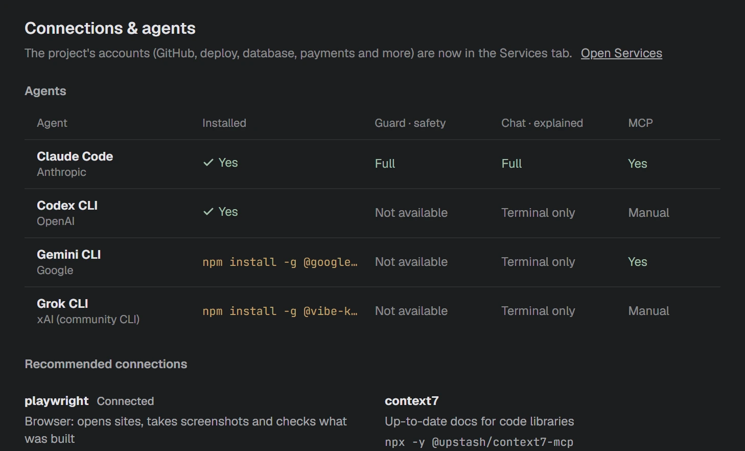 NAP screenshot: agents and connections