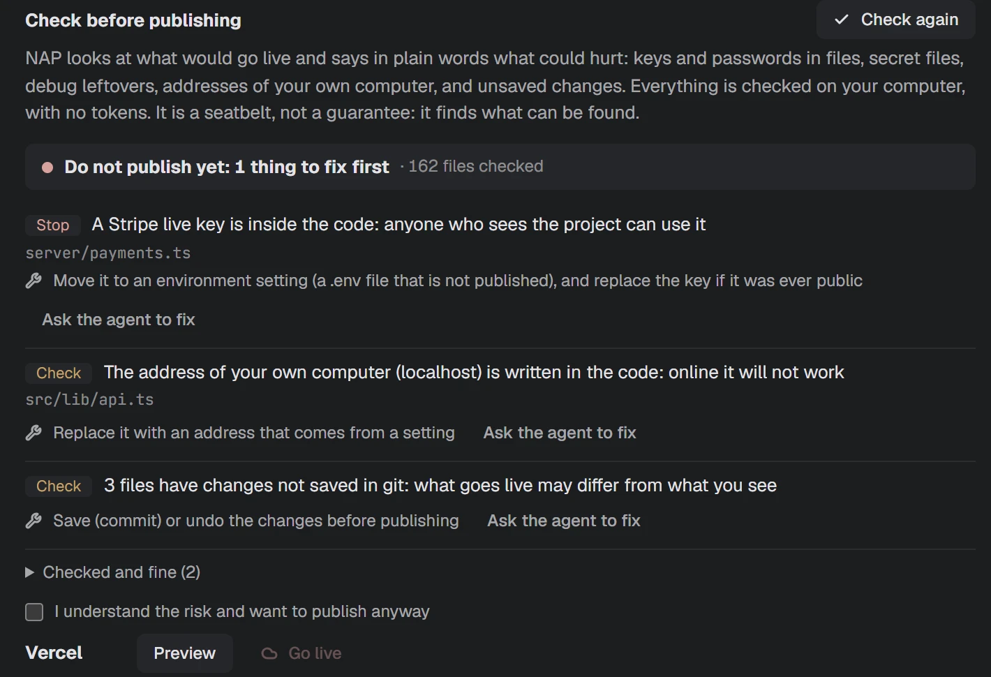 NAP screenshot: the check before publishing: what could hurt, in plain words