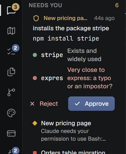 NAP screenshot: an approval request with a package check