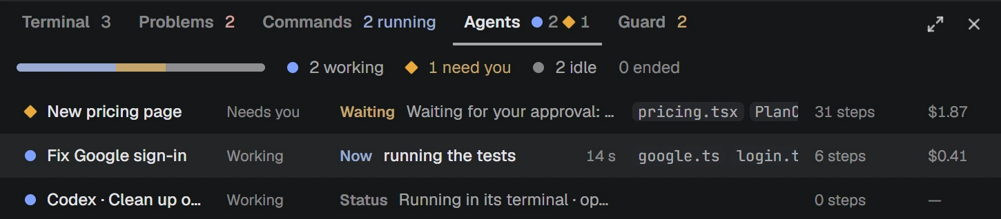 NAP screenshot: each agent's current step