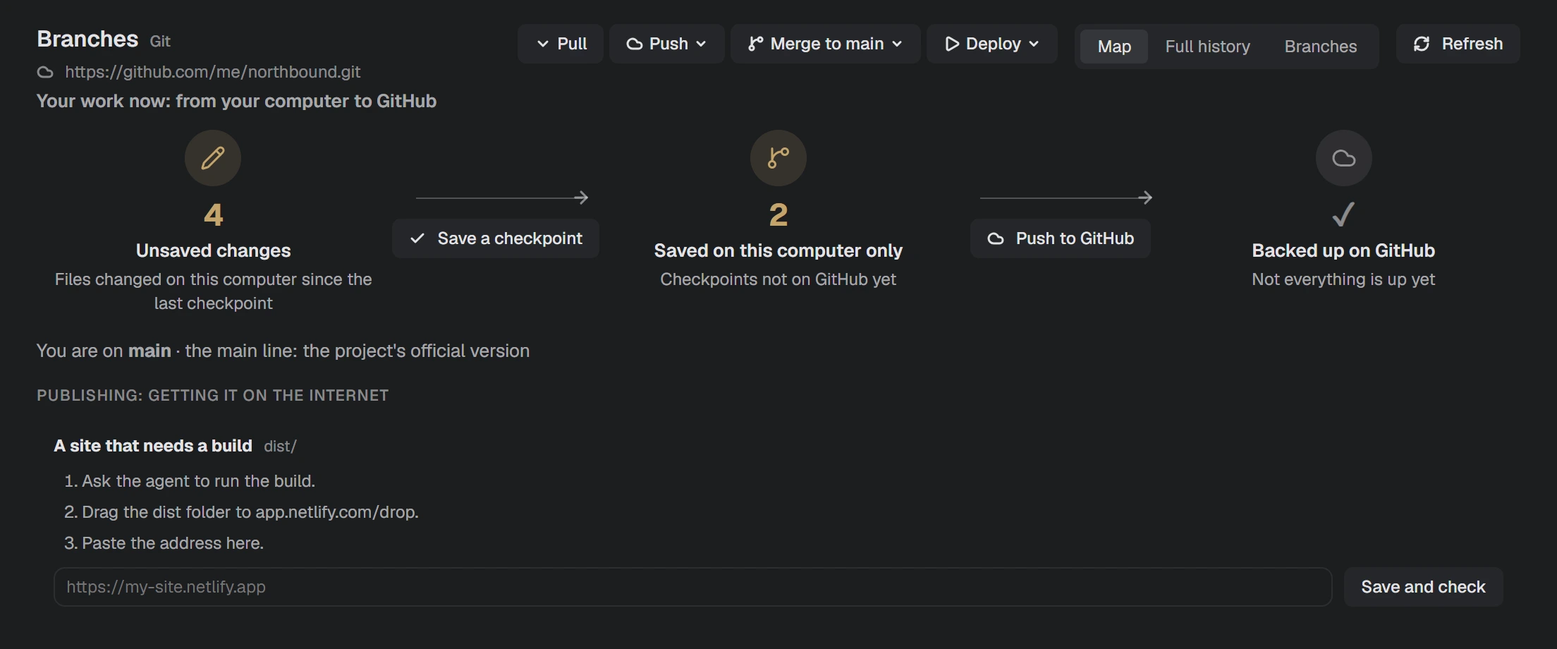 NAP screenshot: tasks and branches on a map