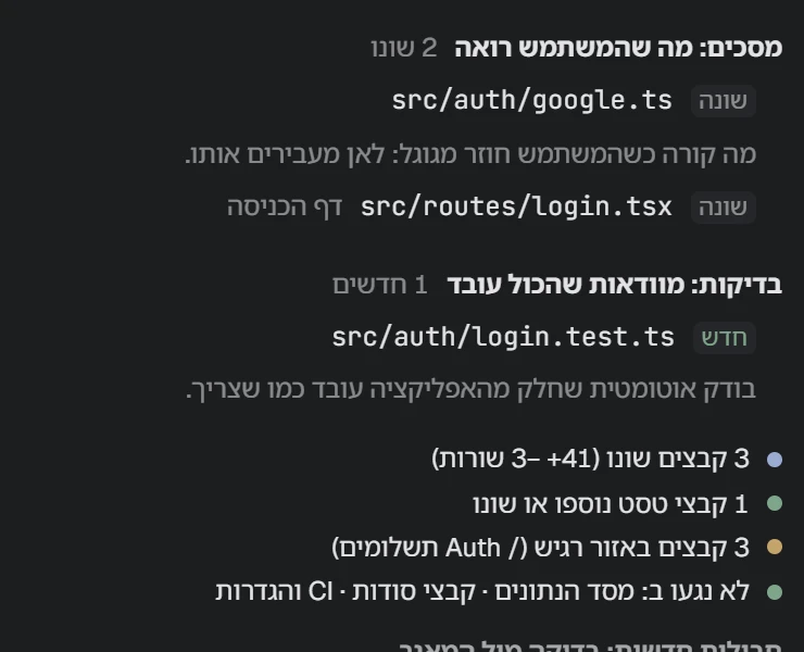 צילום מסך של NAP: מה משימה שינתה, במילים פשוטות, לפי חלק באפליקציה
